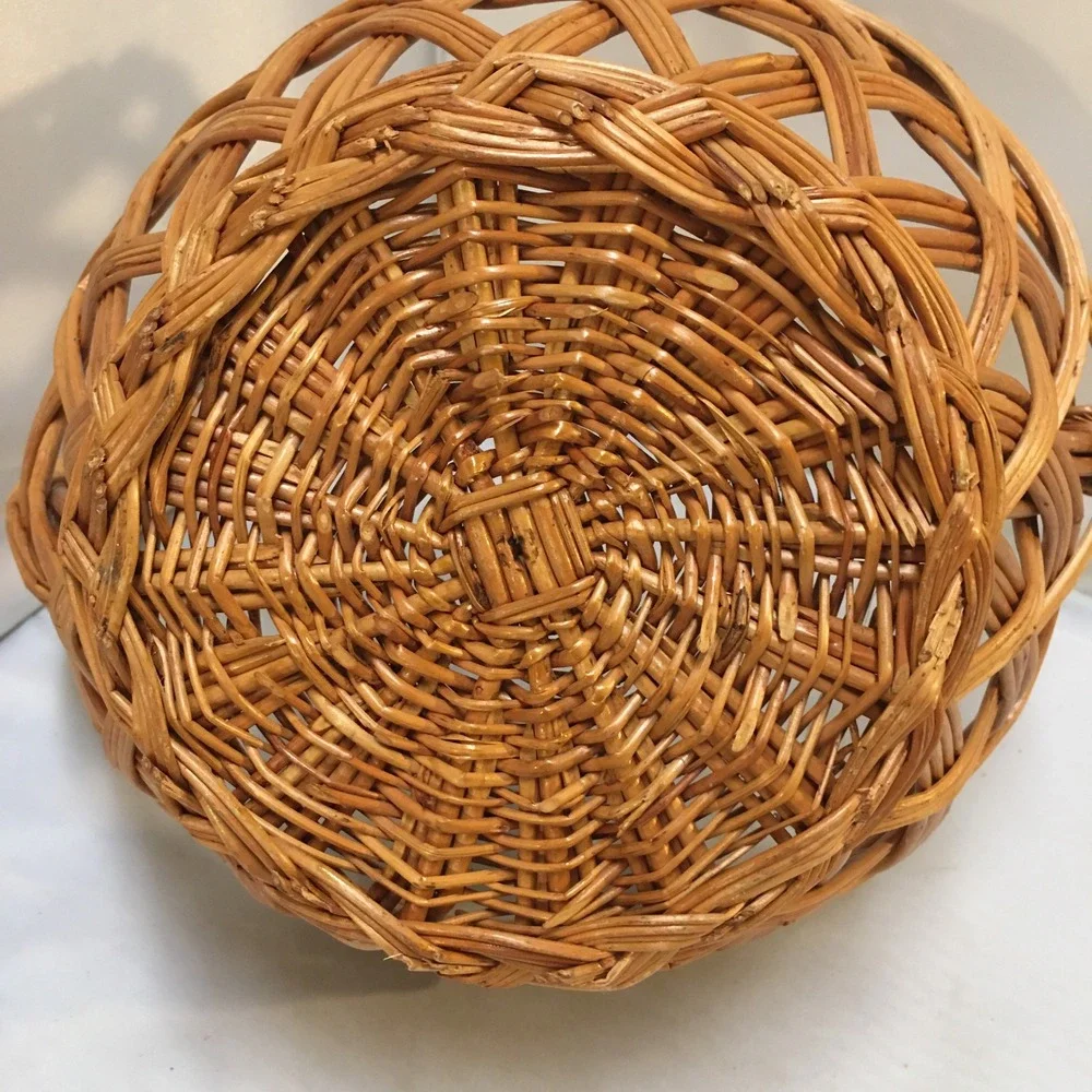 Wicker Basket Home Decor Medium Brown Open Weave Lattice Handle Cottagecore